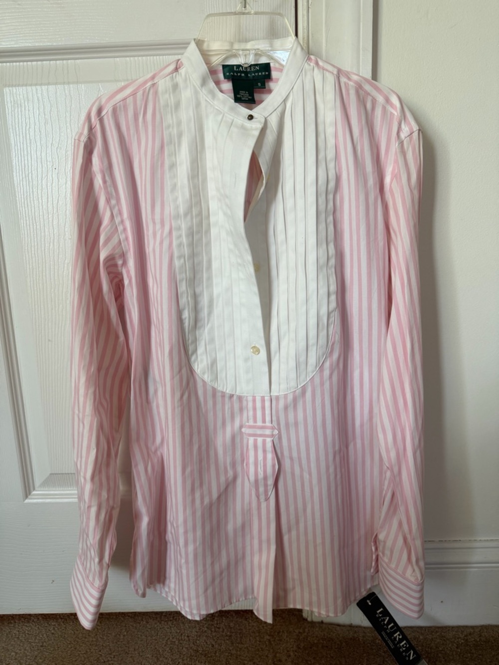 Ralph Lauren Pink and White Striped women’s Tuxedo-Style Shirt NWT old stock